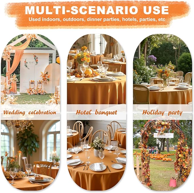 sancua 6 Pack Round Tablecloth 90 Inch Light Brown, Stain and Wrinkle Resistant Fall Table Cloth - Washable Polyester Decorative Fabric Table Cover for Dining, Thanksgiving Parties and Camping, Bronze