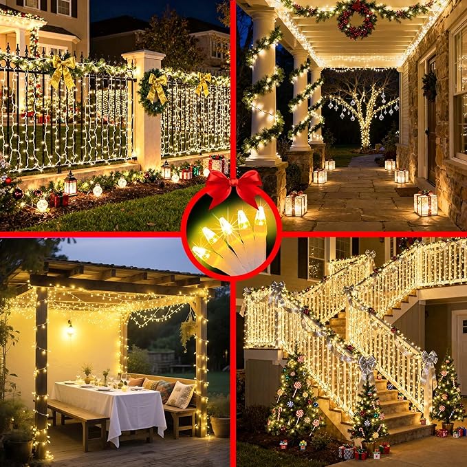 750 LED 240FT Christmas String Lights Outdoor, 12 Pro Modes and Timer Memory & Brightness, Plug in Outdoor Waterproof Clear Wire Twinkle Light for for Xmas Yard Tree Wedding Party Decor (Warm White)
