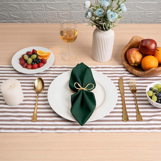 Blue Needles Set of 12 Hemstitch Linen Napkins 100% Cotton Forest Green Cloth Dinner Napkins 18x18 inches - Soft, Reusable and Washable Spring Summer Napkins, Ideal for Events, Parties & Everyday Use
