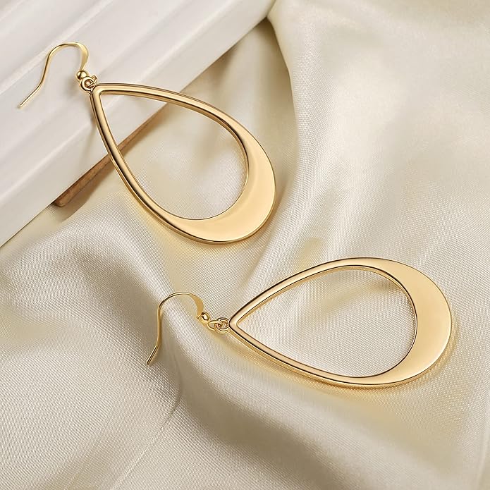 SOFYBJA Dainty 18K Gold Plated Disc Ball Triangle Sunburst Drop Earrings Long Dangle Lightweight Handmade Earrings Jewelry