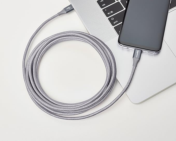 Amazon Basics USB C to USB C Cable, New Nylon USB C Charger Cable (10 feet, Type C 60W(3A) for iPhone 15/15 Pro/15 Plus/15 Pro Max, iPad mini 6/ Pro 2021, MacBook Pro 2020, Samsung Galaxy S23,Switch