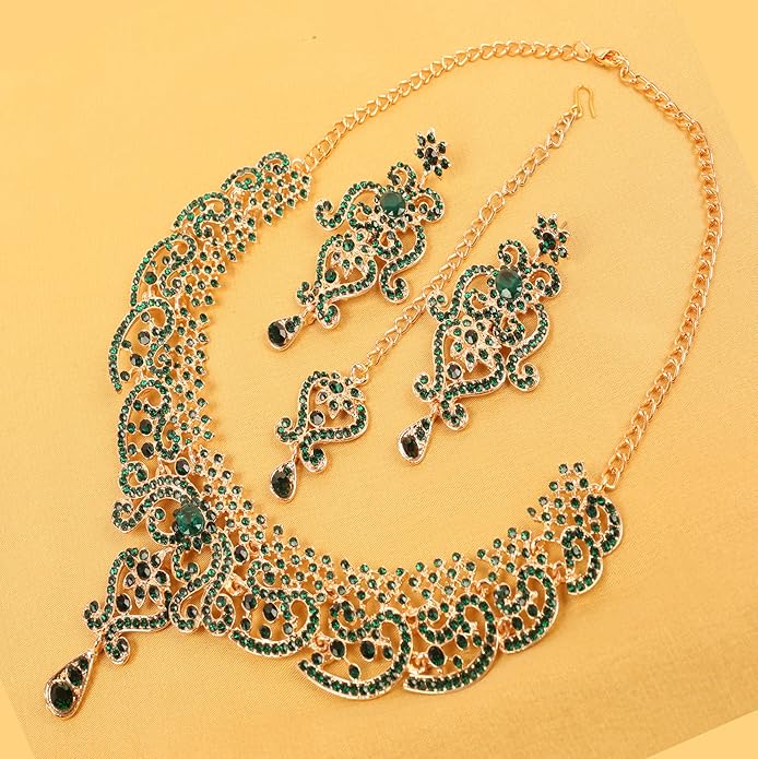 Touchstone Indian jewelry set for women bollywood gold jewellery wedding outfits necklace sets earrings bridal maang tikka fancy costume girls big desi accessories rhinestone in gold or silver tone