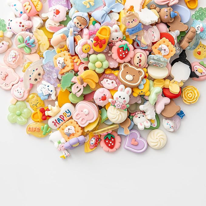 Slime Charms Cartoons Charms Cute Set - Mixed Lot Assorted Cartoons Kawaii Charms Resin Flatback Cute Sets for DIY Crafts Making,Decorations,Scrapbooking,Embellishments,Hair Clip 80pcs