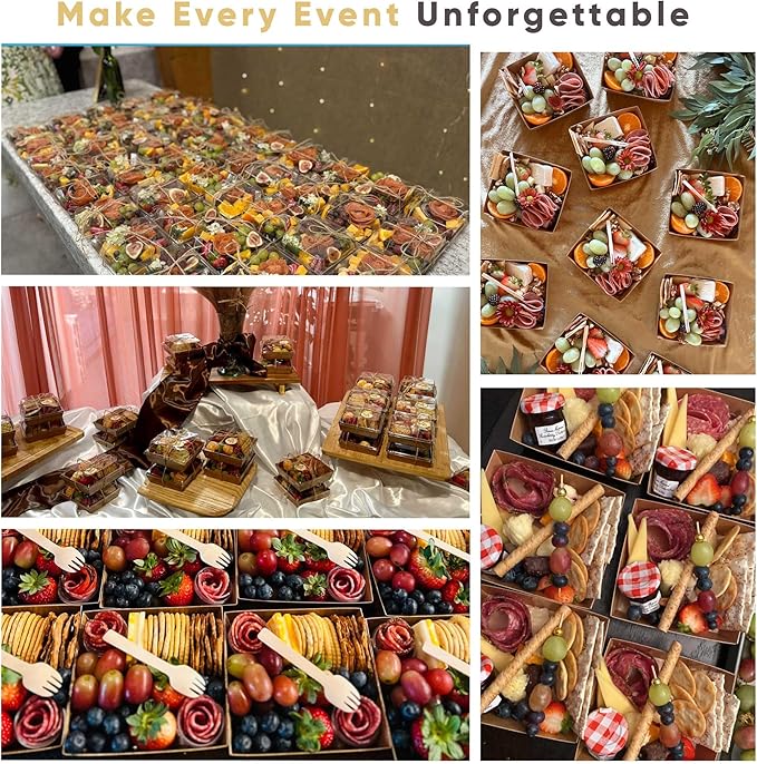 50 Pack Small Charcuterie Boxes with Clear Lids - To Go Paper Mini Charcuterie Box, Disposable Food Containers, 5Inch Dessert Boxes - Sandwich, Cookie, Sushi, Cake Slice, Strawberries (Blue)