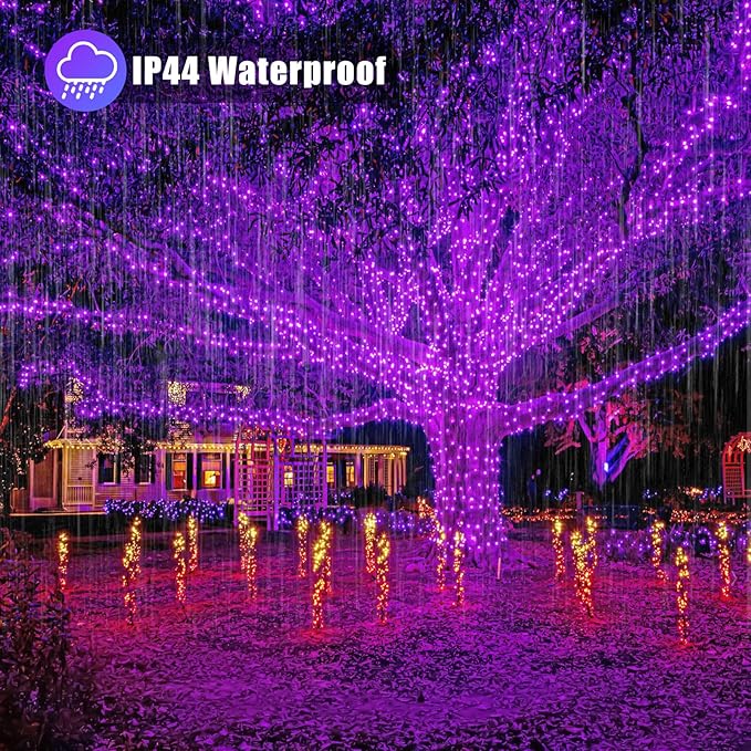 Vivideal 99ft 300 LED Christmas Lights Outdoor Waterproof, Purple String Lights Clear Wire with 8 Modes Plug in Purple Christmas Light for Tree Party Decorations