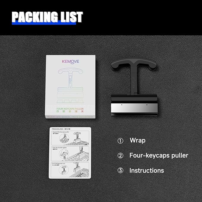 KEMOVE P11 4-Key Keycap Puller - Custom Gaming Mechanical Keyboard Cleaning and Removal Tool, Made with PC and 420 High-Carbon Stainless Steel, Suitable for Standard Layout Keyboards(Black)