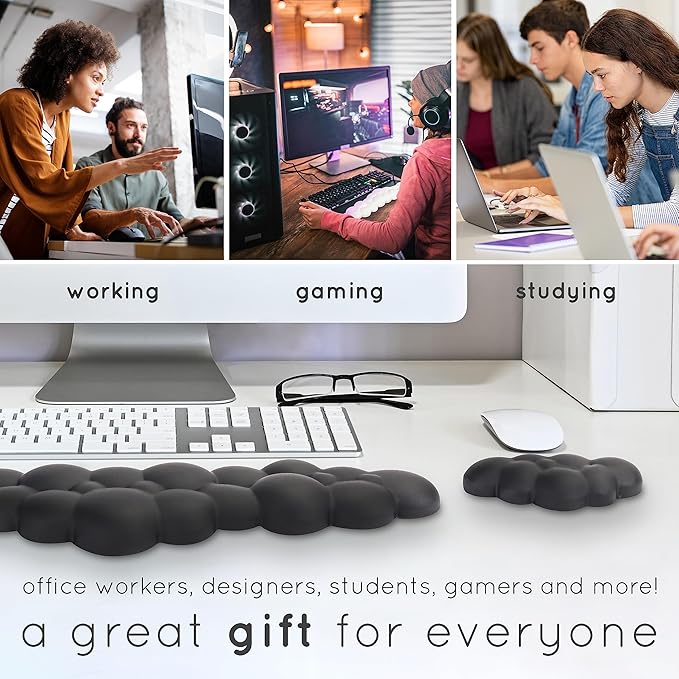 Qloud Cloud Wrist Rest Keyboard Wrist Rest for Computer Keyboard Pad, Cloud Keyboard Wrist Rest, Wrist Pad for Keyboard, Memory Foam, Non Slip Base, Comes with Mouse Pad - White