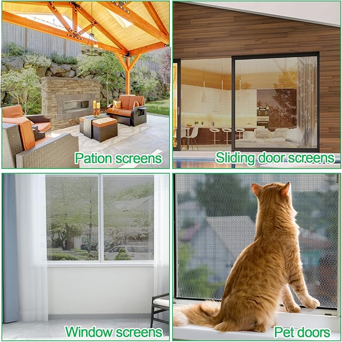 QWR Pet Proof Window Screen Replacement Kit, 39"x118" Durable High Hardness Screen Mesh Replacement Window Screens Repair Kit for Sliding Screen Door,Patio and Windows.(Folded Package)