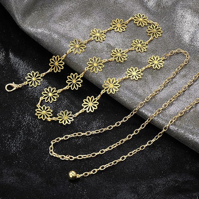 Small Flower Metal Belt Chain - Adjustable Waist Chain for Women's Dresses