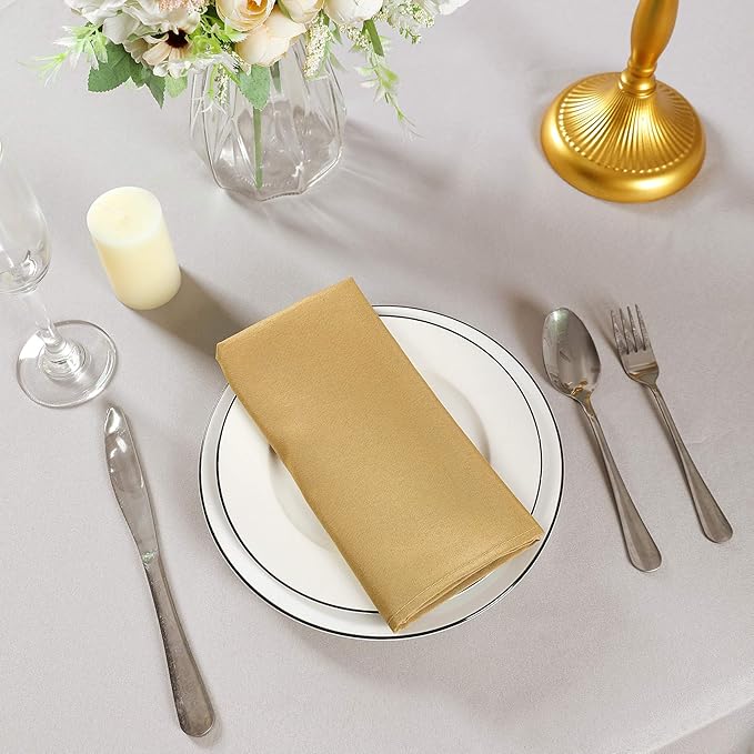 Cloth Napkins 20x20 inch Washable Polyester Dinner Napkins Soft Table Napkins for Wedding Party Dining Banquet(Gold,100PCS)