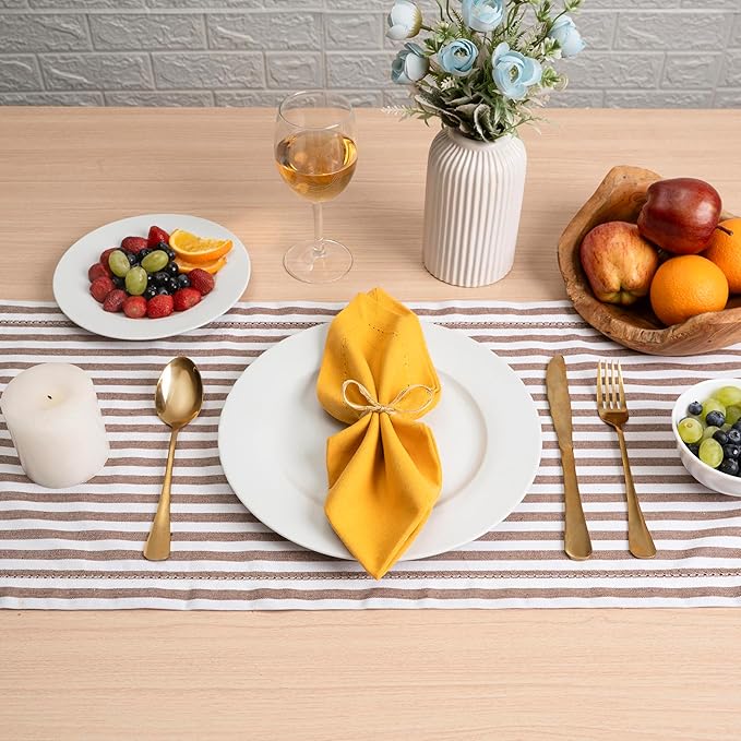 Blue Needles Set of 6 Hemstitch Linen Napkins 100% Cotton Golden Yellow Cloth Dinner Napkins 18x18 inches, Soft, Reusable Absorbent Washable, Ideal for Fall Thanksgiving Events, Parties & Everyday Use