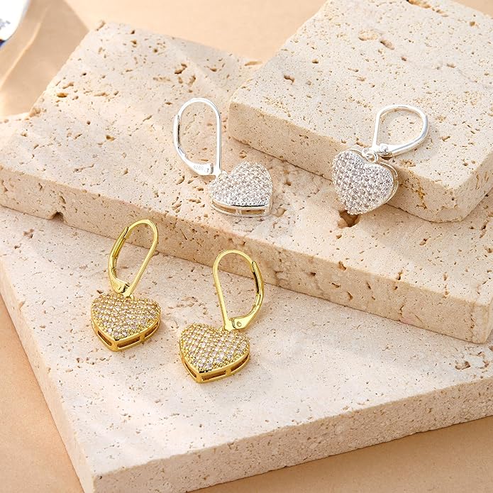 ALEXCRAFT 925 Sterling Silver Dangle Earrings, 14K Gold Plated Heart Waterdrop Earring for Women Trendy Hypoallergenic Leverback Earings Wedding Cubic Zirconia Dangle Earrings Jewelry for Women