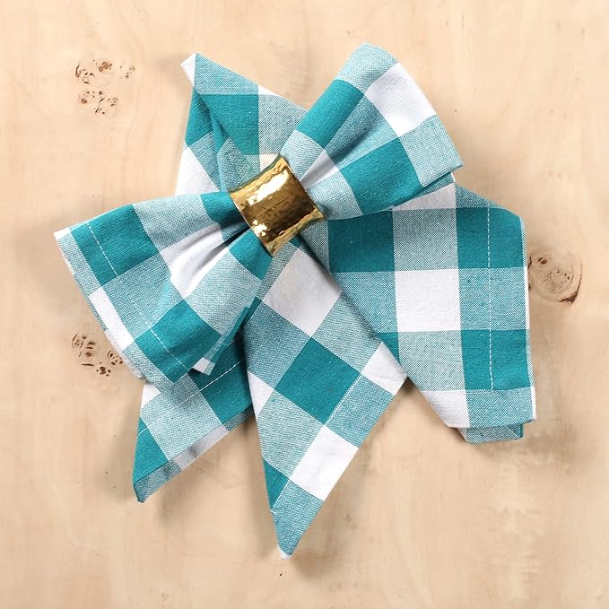LFH Home 100% Cotton Cloth Reusable Dinner Napkins Set of 12 Washable Soft Decorative Buffalo Plaid Gingham and Checkered Table Napkins for Holidays Wedding Farmhouse Decor 18x18 Inch-Teal & White