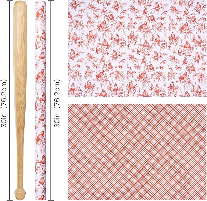 RUSPEPA 30" X 32.8' Reversible Christmas Wrapping Paper Roll, Jumbo Roll, Vintage Red Botanical Bird and Pinecone Design, Red White Plaid Gift Wrap for Girls, Family, Friends, Xmas Holiday Gifts