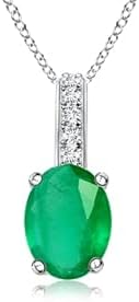 Angara Natural Oval Emerald Solitaire Pendant with Diamond Bale in Silver / 14K Solid Gold/Platinum With 18" Chain | May Birthstone, Birthday, Engagement, Anniversary, Wedding Jewelry Gift for Women