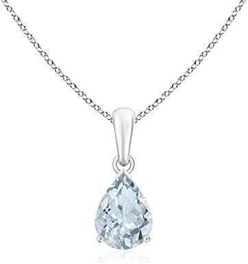 Angara Natural Aquamarine Solitaire Pendant for Women | Pear-Shaped Aquamarine Solitaire Pendant in 14K Solid Gold/Silver/Platinum With 18" Chain | March Birthday, Gemstone Jewelry Gift