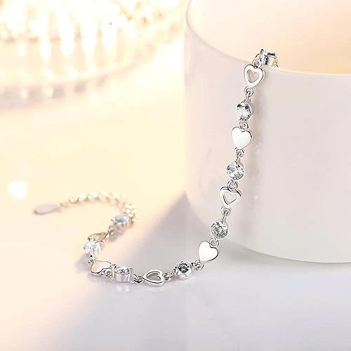To My Soulmate Bracelet for Women, Heart Chain Bracelet with Shiny Stones, Perfect Birthday or Anniversary Christmas Gift for Soulmate with Message Card and Gift Box