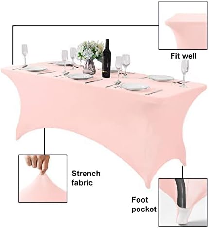 FORLIFE 4Pack Spandex Table Covers，Fitted Tablecloth for Rectangular Tables, Stretch Patio Table Covers, Universal Spandex Table Cover for Wedding, Banquet, Party (6ft, BlushPink)