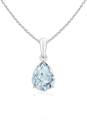 Angara Natural Aquamarine Solitaire Pendant for Women | Pear-Shaped Aquamarine Solitaire Pendant in 14K Solid Gold/Silver/Platinum With 18" Chain | March Birthday, Gemstone Jewelry Gift