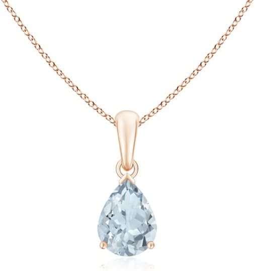 Angara Natural Aquamarine Solitaire Pendant for Women | Pear-Shaped Aquamarine Solitaire Pendant in 14K Solid Gold/Silver/Platinum With 18" Chain | March Birthday, Gemstone Jewelry Gift
