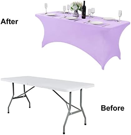 FORLIFE Spandex Table Cover - Fitted 6ft Rectangular Tablecloth, Stretch Patio Cover, Universal for Wedding, Banquet, Party (Lavender)