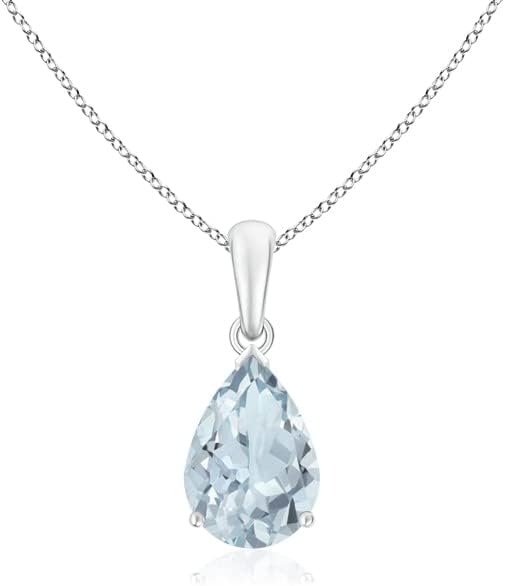 Angara Natural Aquamarine Solitaire Pendant for Women | Pear-Shaped Aquamarine Solitaire Pendant in 14K Solid Gold/Silver/Platinum With 18" Chain | March Birthday, Gemstone Jewelry Gift