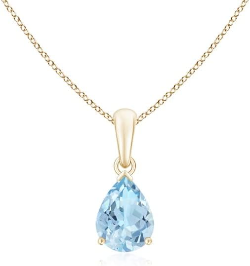 Angara Natural Aquamarine Solitaire Pendant for Women | Pear-Shaped Aquamarine Solitaire Pendant in 14K Solid Gold/Silver/Platinum With 18" Chain | March Birthday, Gemstone Jewelry Gift