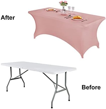 FORLIFE 2Pack Spandex Table Covers，Fitted Tablecloth for Rectangular Tables, Stretch Patio Table Covers, Universal Spandex Table Cover for Wedding, Banquet, Party (6ft, Dusty Pink)
