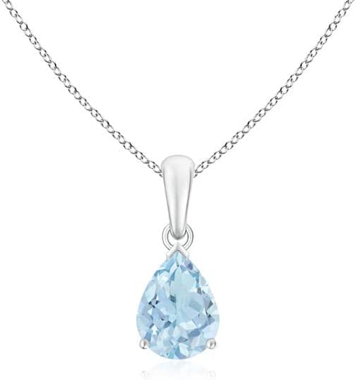 Angara Natural Aquamarine Solitaire Pendant for Women | Pear-Shaped Aquamarine Solitaire Pendant in 14K Solid Gold/Silver/Platinum With 18" Chain | March Birthday, Gemstone Jewelry Gift