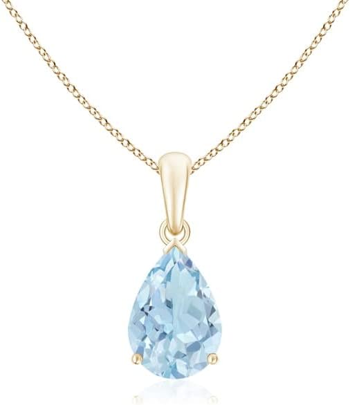 Angara Natural Aquamarine Solitaire Pendant for Women | Pear-Shaped Aquamarine Solitaire Pendant in 14K Solid Gold/Silver/Platinum With 18" Chain | March Birthday, Gemstone Jewelry Gift