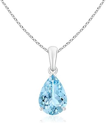 Angara Natural Aquamarine Solitaire Pendant for Women | Pear-Shaped Aquamarine Solitaire Pendant in 14K Solid Gold/Silver/Platinum With 18" Chain | March Birthday, Gemstone Jewelry Gift