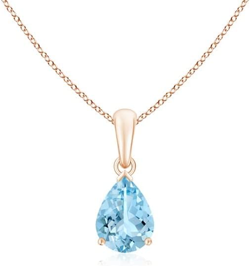 Angara Natural Aquamarine Solitaire Pendant for Women | Pear-Shaped Aquamarine Solitaire Pendant in 14K Solid Gold/Silver/Platinum With 18" Chain | March Birthday, Gemstone Jewelry Gift
