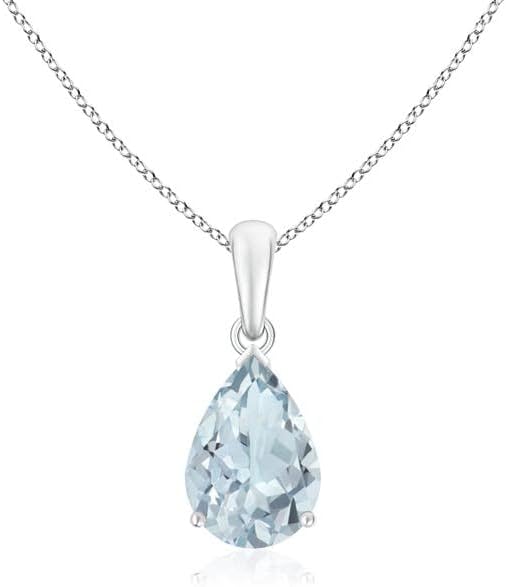 Angara Natural Aquamarine Solitaire Pendant for Women | Pear-Shaped Aquamarine Solitaire Pendant in 14K Solid Gold/Silver/Platinum With 18" Chain | March Birthday, Gemstone Jewelry Gift