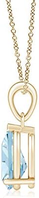 Angara Natural Aquamarine Solitaire Pendant for Women | Pear-Shaped Aquamarine Solitaire Pendant in 14K Solid Gold/Silver/Platinum With 18" Chain | March Birthday, Gemstone Jewelry Gift