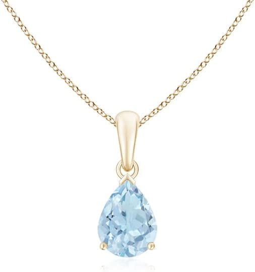 Angara Natural Aquamarine Solitaire Pendant for Women | Pear-Shaped Aquamarine Solitaire Pendant in 14K Solid Gold/Silver/Platinum With 18" Chain | March Birthday, Gemstone Jewelry Gift