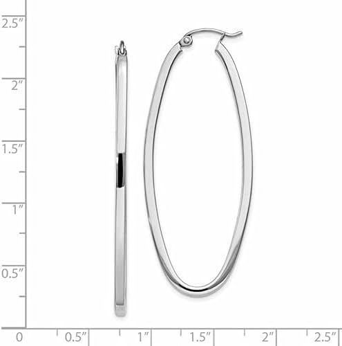14K Gold Oval Hoop Earrings, (31-52mm) (2mm Tube)