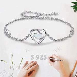 Cuoka I Love You to The Moon and Back Bracelet 925 Sterling Silver Heart Adjustable Bracelet Jewelry for Women with Gifts Box