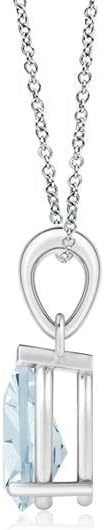Angara Natural Aquamarine Solitaire Pendant for Women | Pear-Shaped Aquamarine Solitaire Pendant in 14K Solid Gold/Silver/Platinum With 18" Chain | March Birthday, Gemstone Jewelry Gift