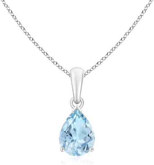 Angara Natural Aquamarine Solitaire Pendant for Women | Pear-Shaped Aquamarine Solitaire Pendant in 14K Solid Gold/Silver/Platinum With 18" Chain | March Birthday, Gemstone Jewelry Gift