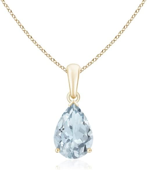 Angara Natural Aquamarine Solitaire Pendant for Women | Pear-Shaped Aquamarine Solitaire Pendant in 14K Solid Gold/Silver/Platinum With 18" Chain | March Birthday, Gemstone Jewelry Gift