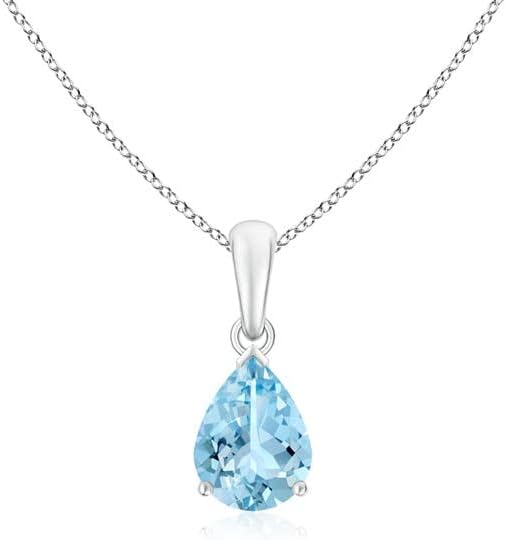 Angara Natural Aquamarine Solitaire Pendant for Women | Pear-Shaped Aquamarine Solitaire Pendant in 14K Solid Gold/Silver/Platinum With 18" Chain | March Birthday, Gemstone Jewelry Gift