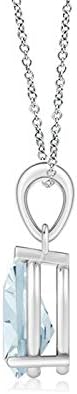 Angara Natural Aquamarine Solitaire Pendant for Women | Pear-Shaped Aquamarine Solitaire Pendant in 14K Solid Gold/Silver/Platinum With 18" Chain | March Birthday, Gemstone Jewelry Gift