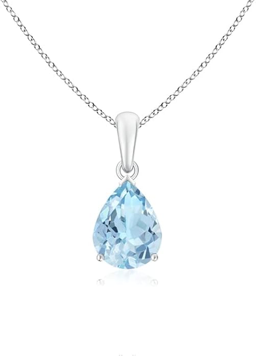 Angara Natural Aquamarine Solitaire Pendant for Women | Pear-Shaped Aquamarine Solitaire Pendant in 14K Solid Gold/Silver/Platinum With 18" Chain | March Birthday, Gemstone Jewelry Gift