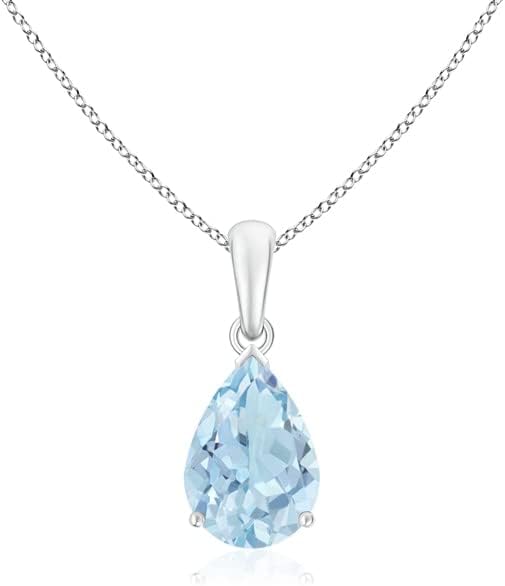 Angara Natural Aquamarine Solitaire Pendant for Women | Pear-Shaped Aquamarine Solitaire Pendant in 14K Solid Gold/Silver/Platinum With 18" Chain | March Birthday, Gemstone Jewelry Gift