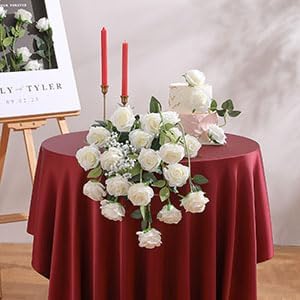 Tifuly 50pcs Roses Artificial Flowers Bulk,Realistic Long Stem Fake Silk Roses for Wedding Centerpiece Table Vases Party Home Kitchen DIY Bouquets Decor（Off White）