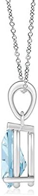 Angara Natural Aquamarine Solitaire Pendant for Women | Pear-Shaped Aquamarine Solitaire Pendant in 14K Solid Gold/Silver/Platinum With 18" Chain | March Birthday, Gemstone Jewelry Gift