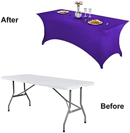 FORLIFE 2Pack Spandex Table Covers，Fitted Tablecloth for Rectangular Tables, Stretch Patio Table Covers, Universal Spandex Table Cover for Wedding, Banquet, Party (6ft, Purple)