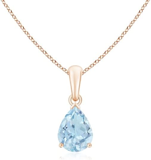 Angara Natural Aquamarine Solitaire Pendant for Women | Pear-Shaped Aquamarine Solitaire Pendant in 14K Solid Gold/Silver/Platinum With 18" Chain | March Birthday, Gemstone Jewelry Gift