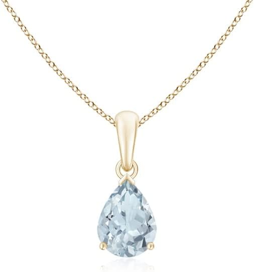 Angara Natural Aquamarine Solitaire Pendant for Women | Pear-Shaped Aquamarine Solitaire Pendant in 14K Solid Gold/Silver/Platinum With 18" Chain | March Birthday, Gemstone Jewelry Gift
