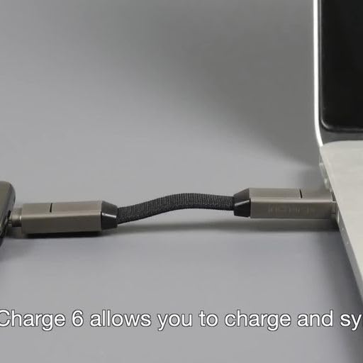Rolling Square inCharge 6 - Keychain USB C Charger Cable, Lightning Cable and Micro-USB for Smartphone, Universal Cable Charger 6 in 1, USB Plug, 15W, Gold